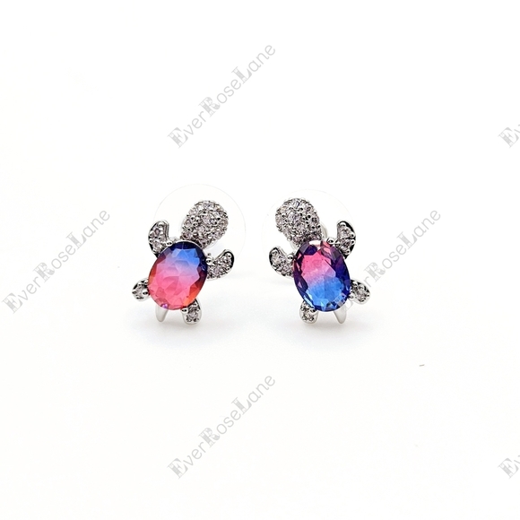 Turtle Colorful CZ Post Earrings New - Picture 2 of 6